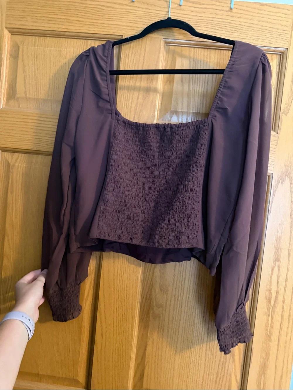 Abercrombie & Fitch Mauve Square-Neck Puff Sleeve Blouse